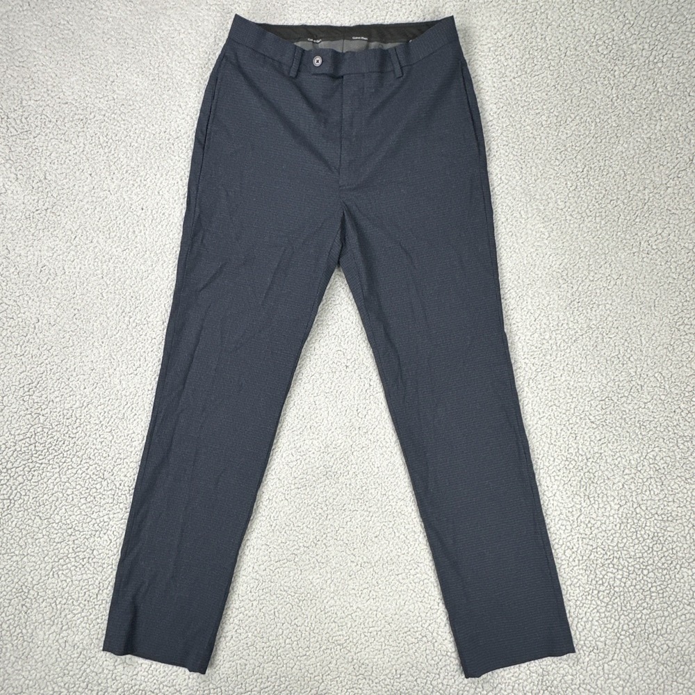 Calvin Klein Slim Fit Dress Pants Men 32x32‎ Blue Microcheck Stretch Preppy